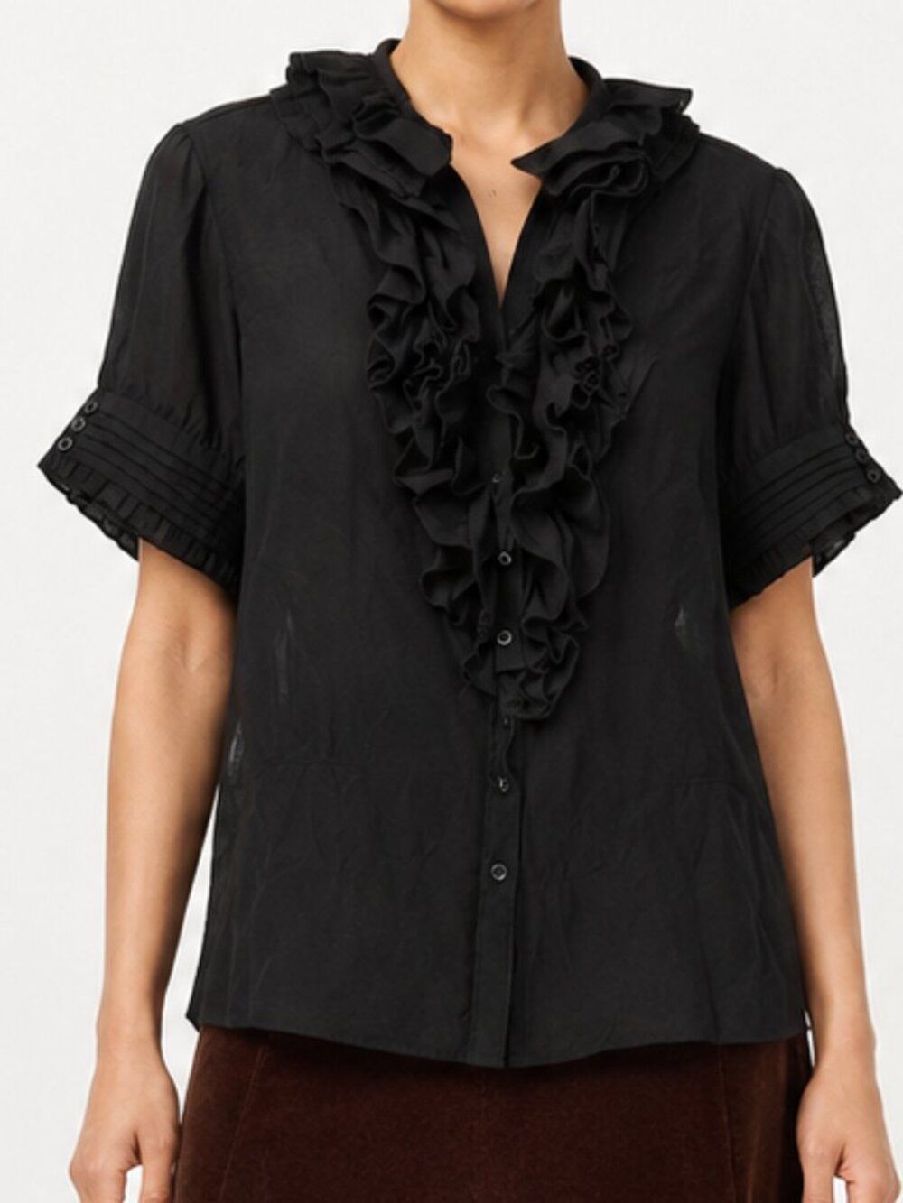 Maeve x Anthropologie Black Ruffle Button Front Blouse Romantic Size XL